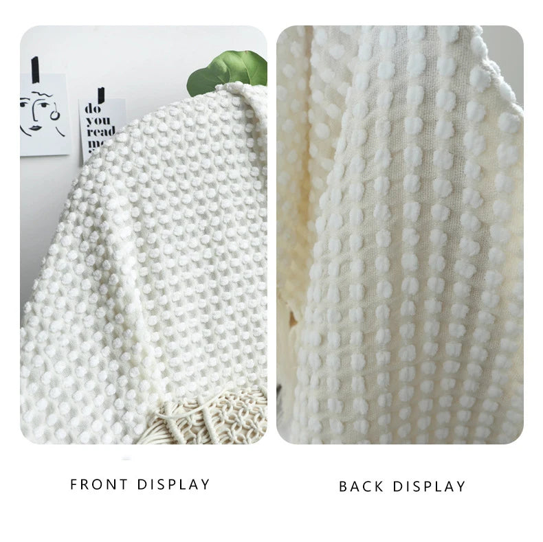 Knitted bohemian fringed blanket