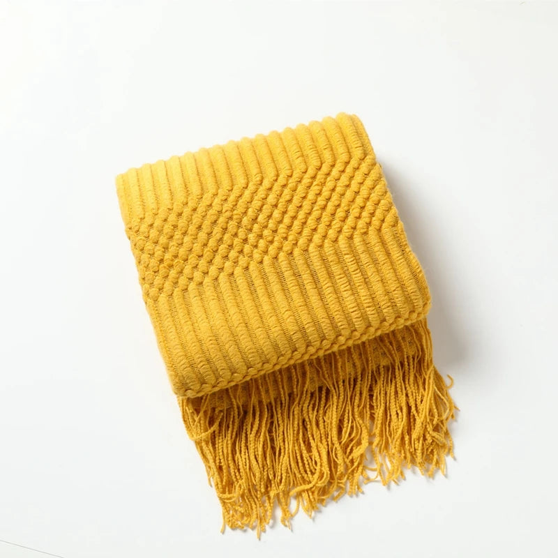 Soft Knitted Blanket with Fringes