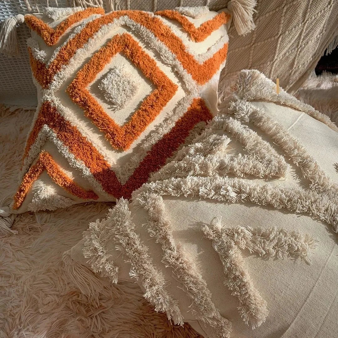 Embroidered cushion cover with pompoms – “Bohemian” collection