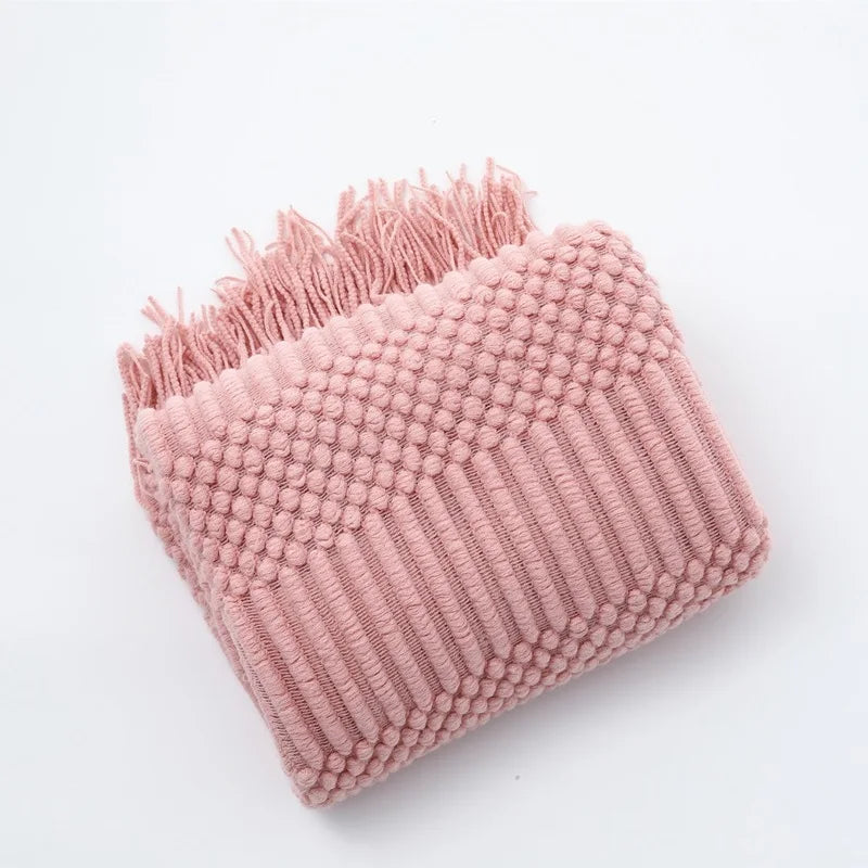 Soft Knitted Blanket with Fringes