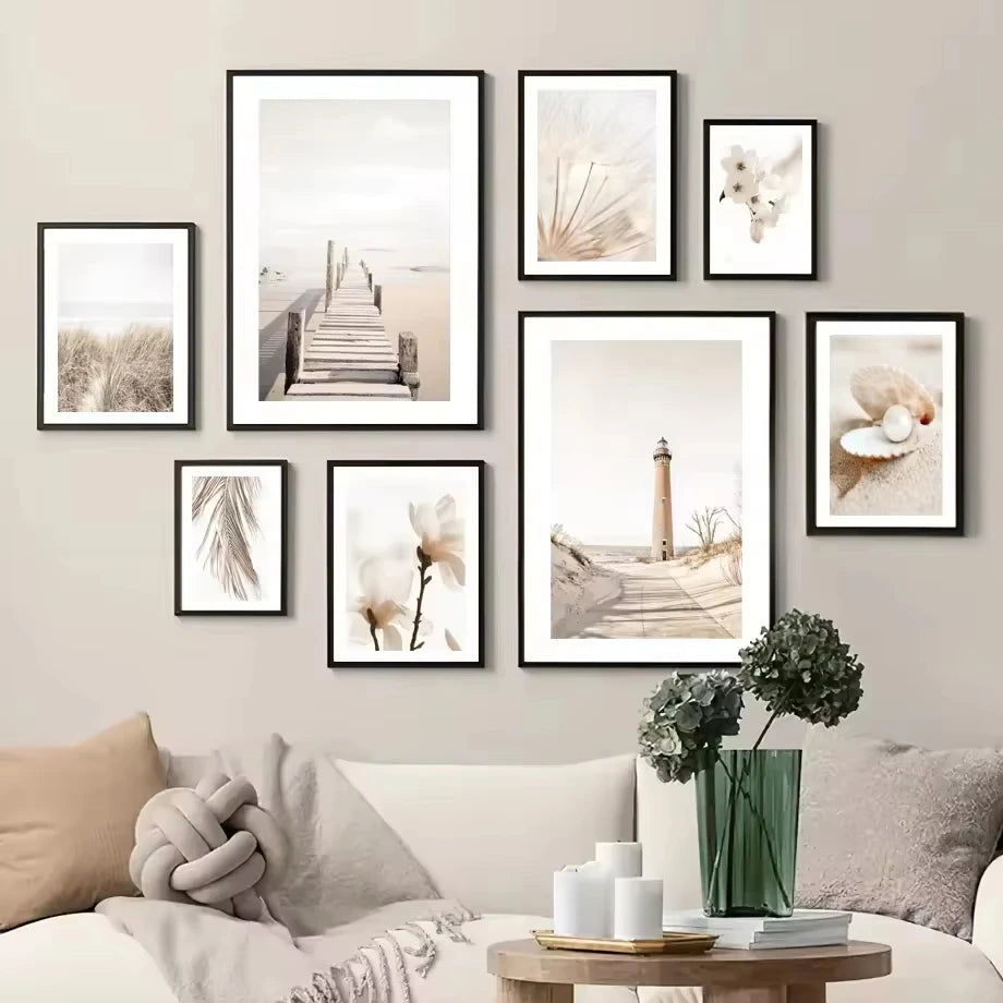 Affiche Murale – Phare, Palmier, Coquillage & Pissenlit | Impression sur Toile