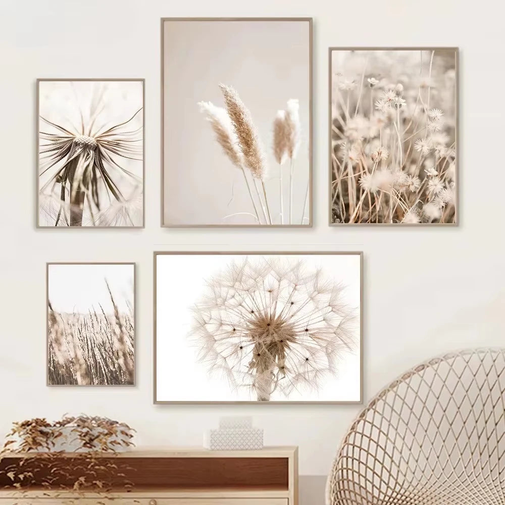 Affiche Murale – Fleurs Séchées, Pissenlit & Cheval | Impression sur Toile