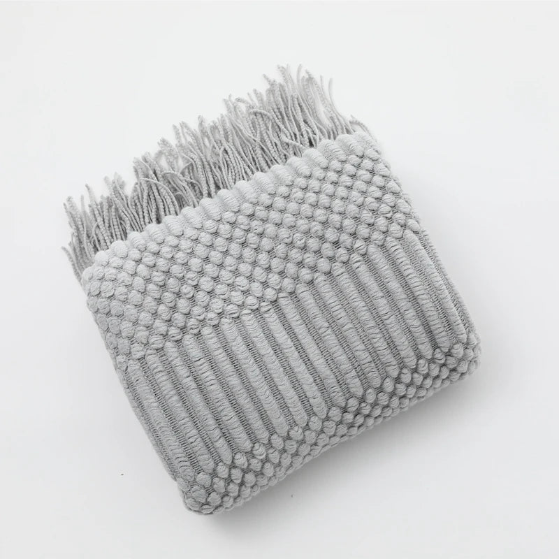 Soft Knitted Blanket with Fringes