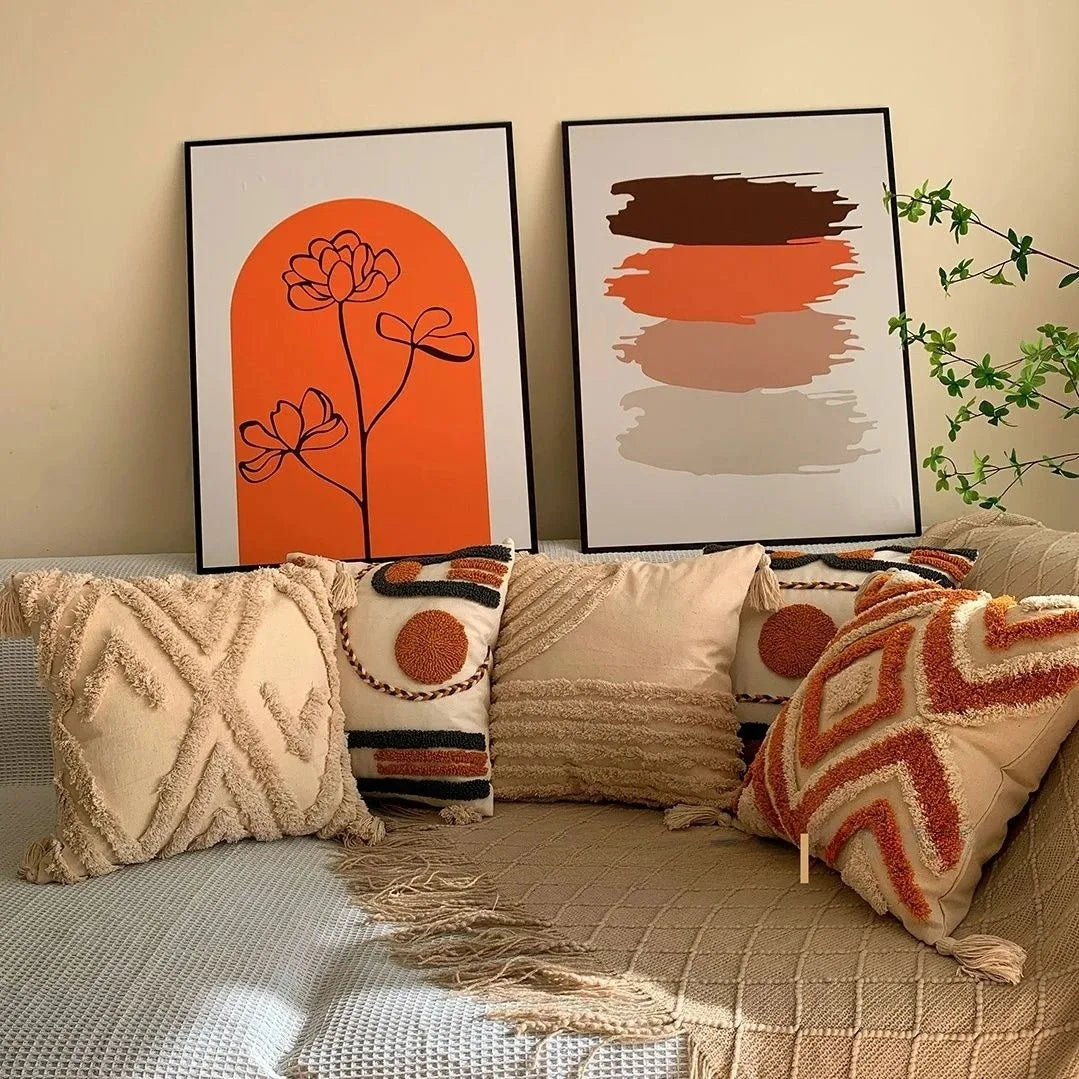 Embroidered cushion cover with pompoms – “Bohemian” collection