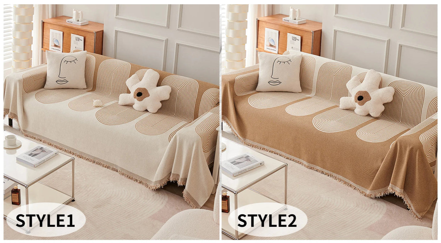 Two-tone sofa blanket with geometric pattern