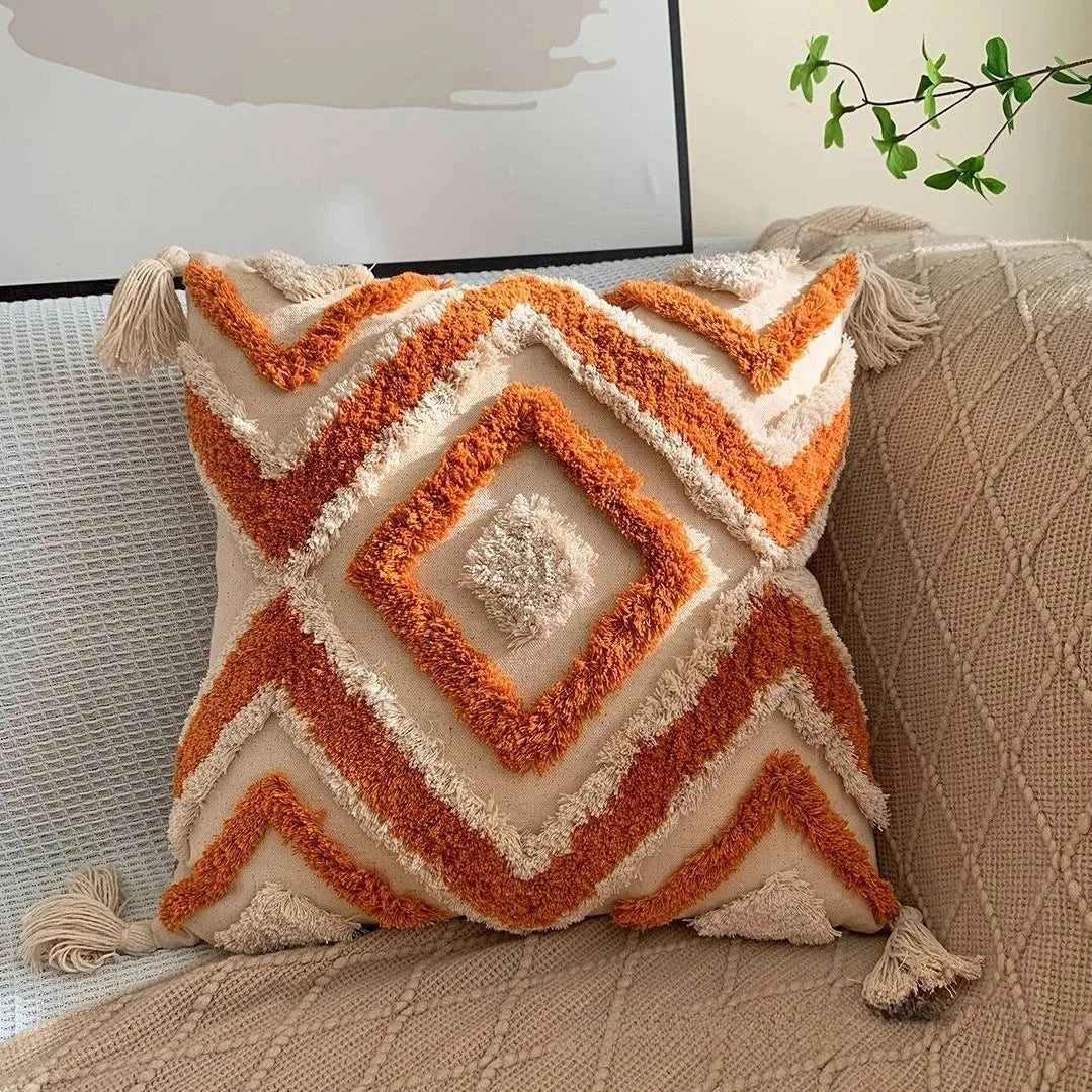 Embroidered cushion cover with pompoms – “Bohemian” collection