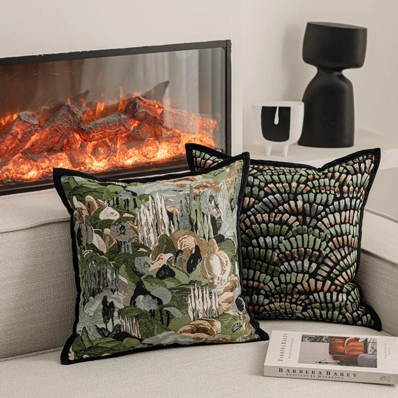 Jacquard cushion cover – Abstract forest pattern