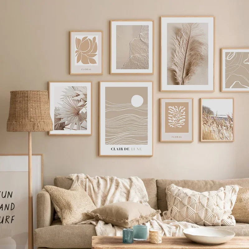 Affiche Abstraite Minimaliste – Feuille d’Érable & Paysage de Plage | Impression sur Toile