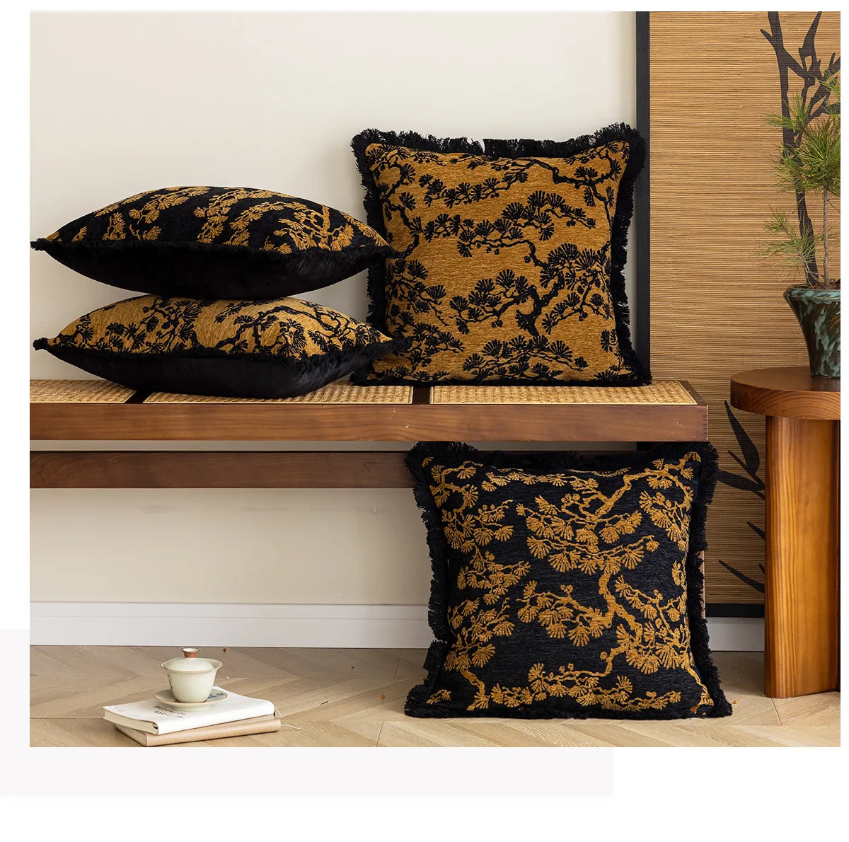 Embroidered Cushion Cover - Classic Chinese Style, Floral and Refined