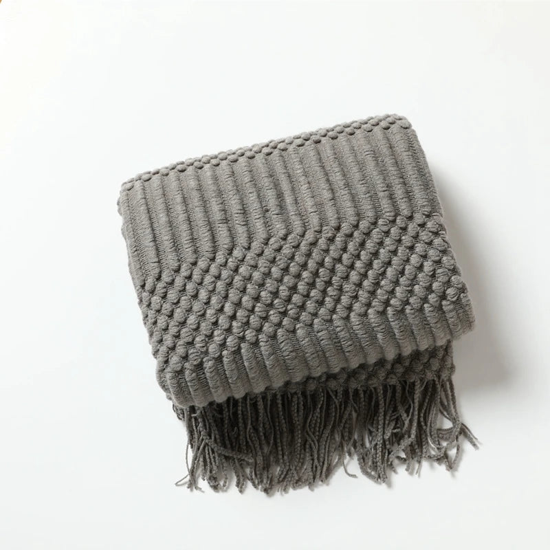 Soft Knitted Blanket with Fringes