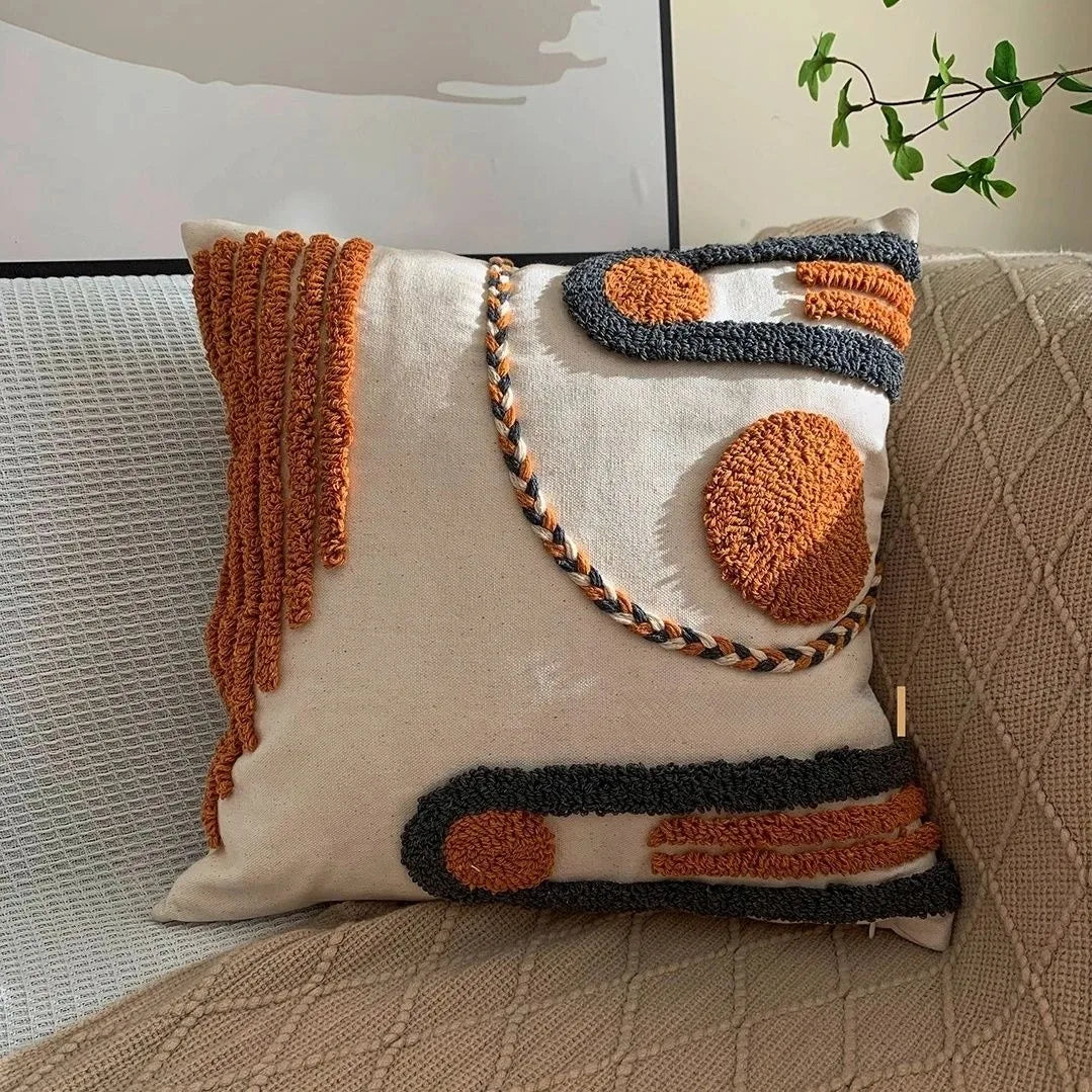 Embroidered cushion cover with pompoms – “Bohemian” collection
