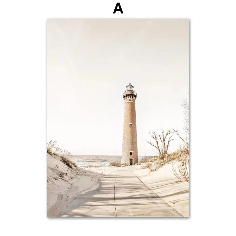 Affiche Murale – Phare, Palmier, Coquillage & Pissenlit | Impression sur Toile
