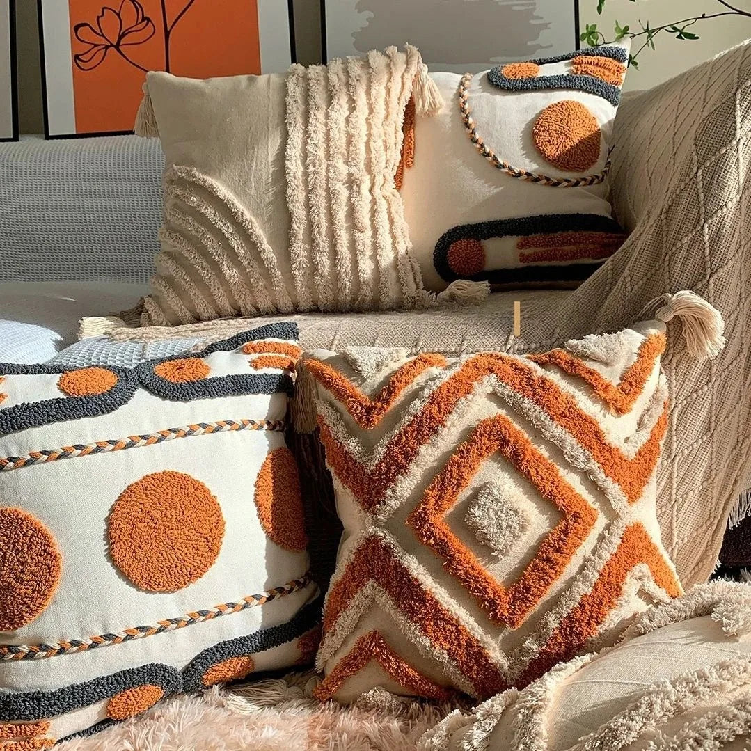 Embroidered cushion cover with pompoms – “Bohemian” collection