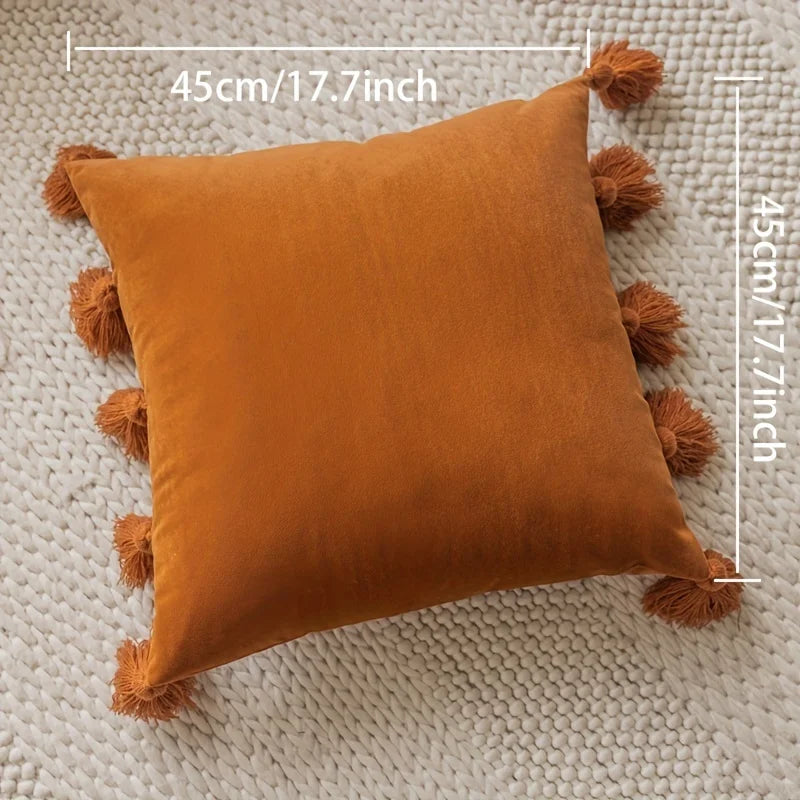 Velvet cushion cover with pompoms – "Bohemian" collection