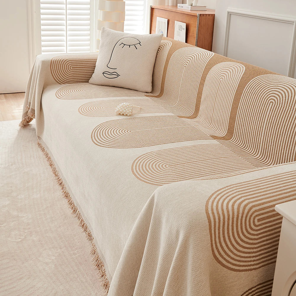 Two-tone sofa blanket with geometric pattern