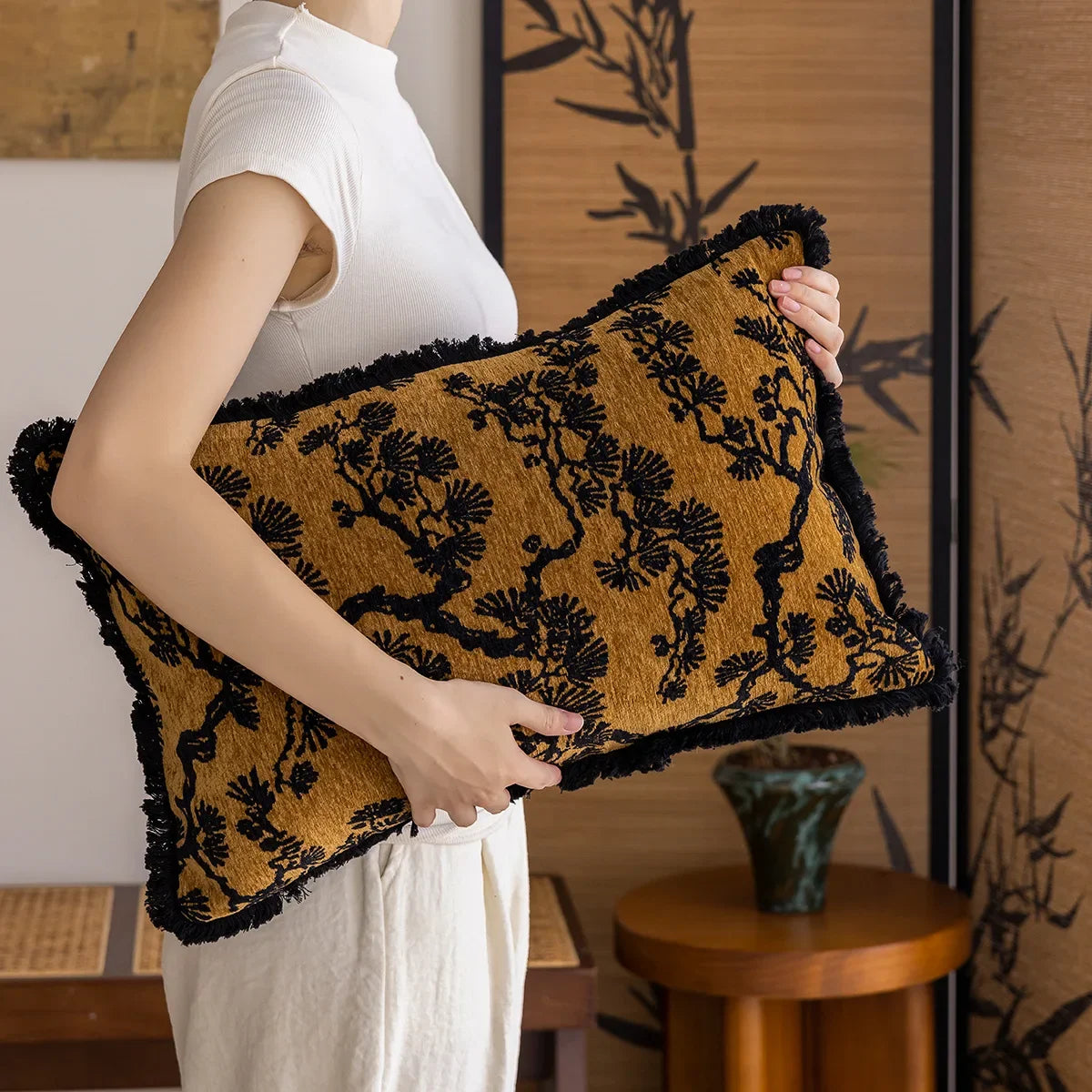 Embroidered Cushion Cover - Classic Chinese Style, Floral and Refined