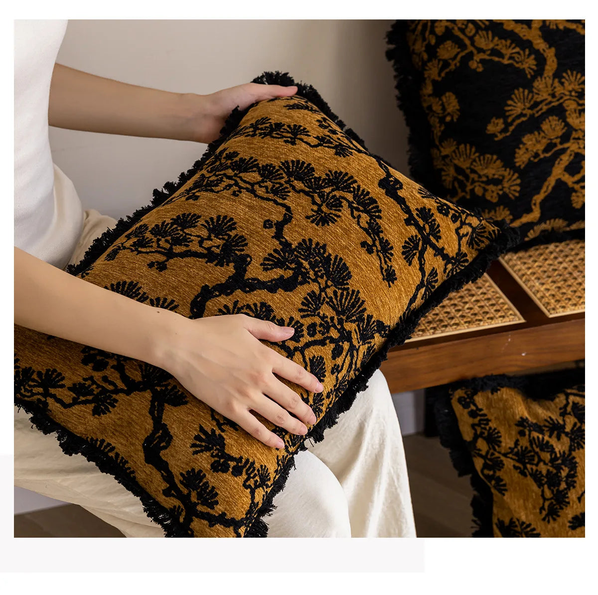 Embroidered Cushion Cover - Classic Chinese Style, Floral and Refined