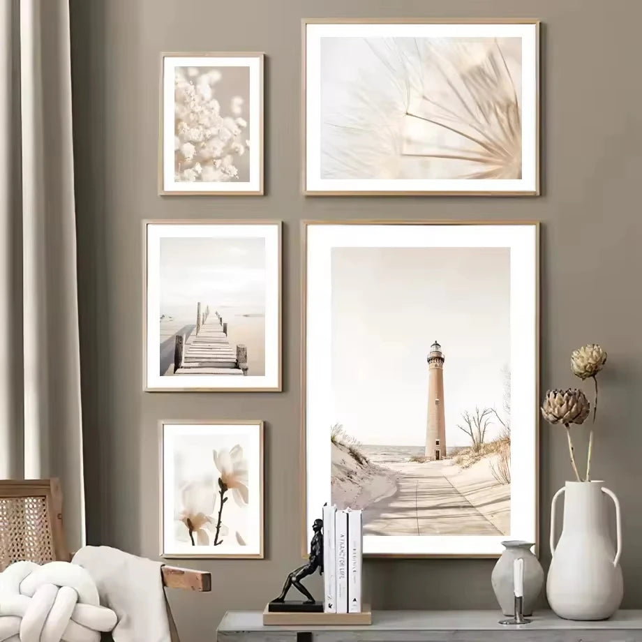 Affiche Murale – Phare, Palmier, Coquillage & Pissenlit | Impression sur Toile