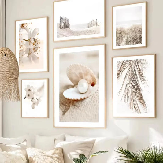 Affiche Murale – Phare, Palmier, Coquillage & Pissenlit | Impression sur Toile