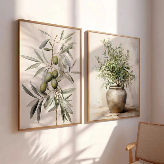 Lot de 2 Affiches Botanique – Aquarelle Branches d’Olivier