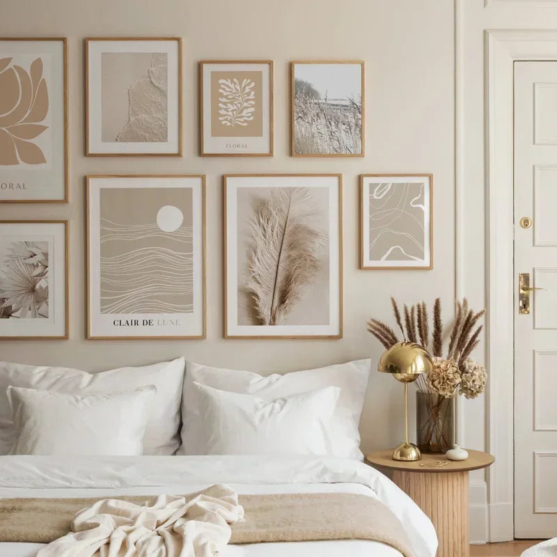 Affiche Abstraite Minimaliste – Feuille d’Érable & Paysage de Plage | Impression sur Toile