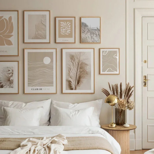 Affiche Abstraite Minimaliste – Feuille d’Érable & Paysage de Plage | Impression sur Toile