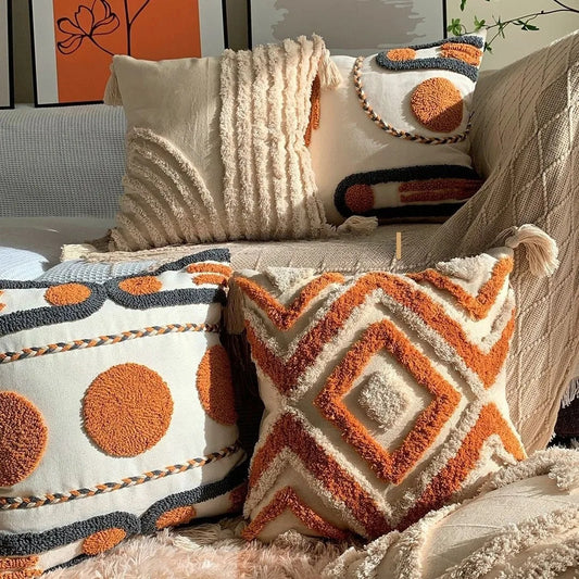 Embroidered cushion cover with pompoms – “Bohemian” collection