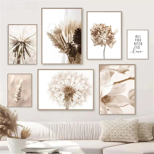 Affiche Murale – Fleurs Séchées, Pissenlit & Cheval | Impression sur Toile