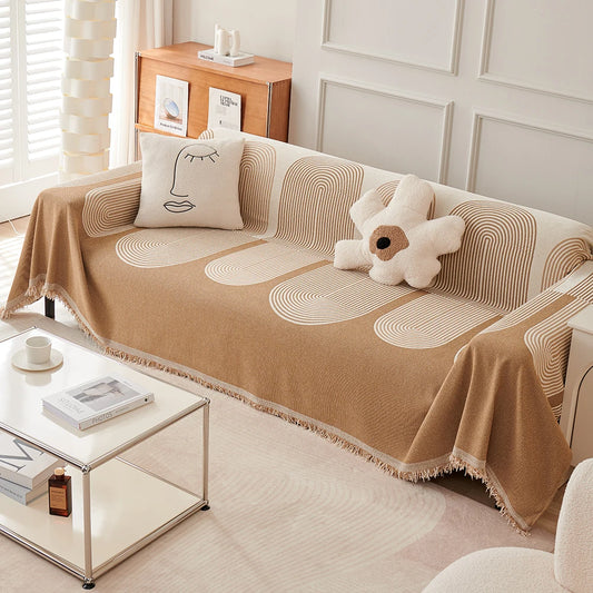 Two-tone sofa blanket with geometric pattern